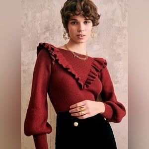 Sezane Burgundy Ruffled Top